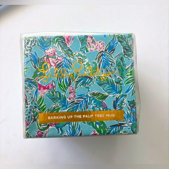 NWT Lilly Pulitzer GWP Mug Seasalt Blue Barking Up The Palm Tree - Picture 2 of 3
